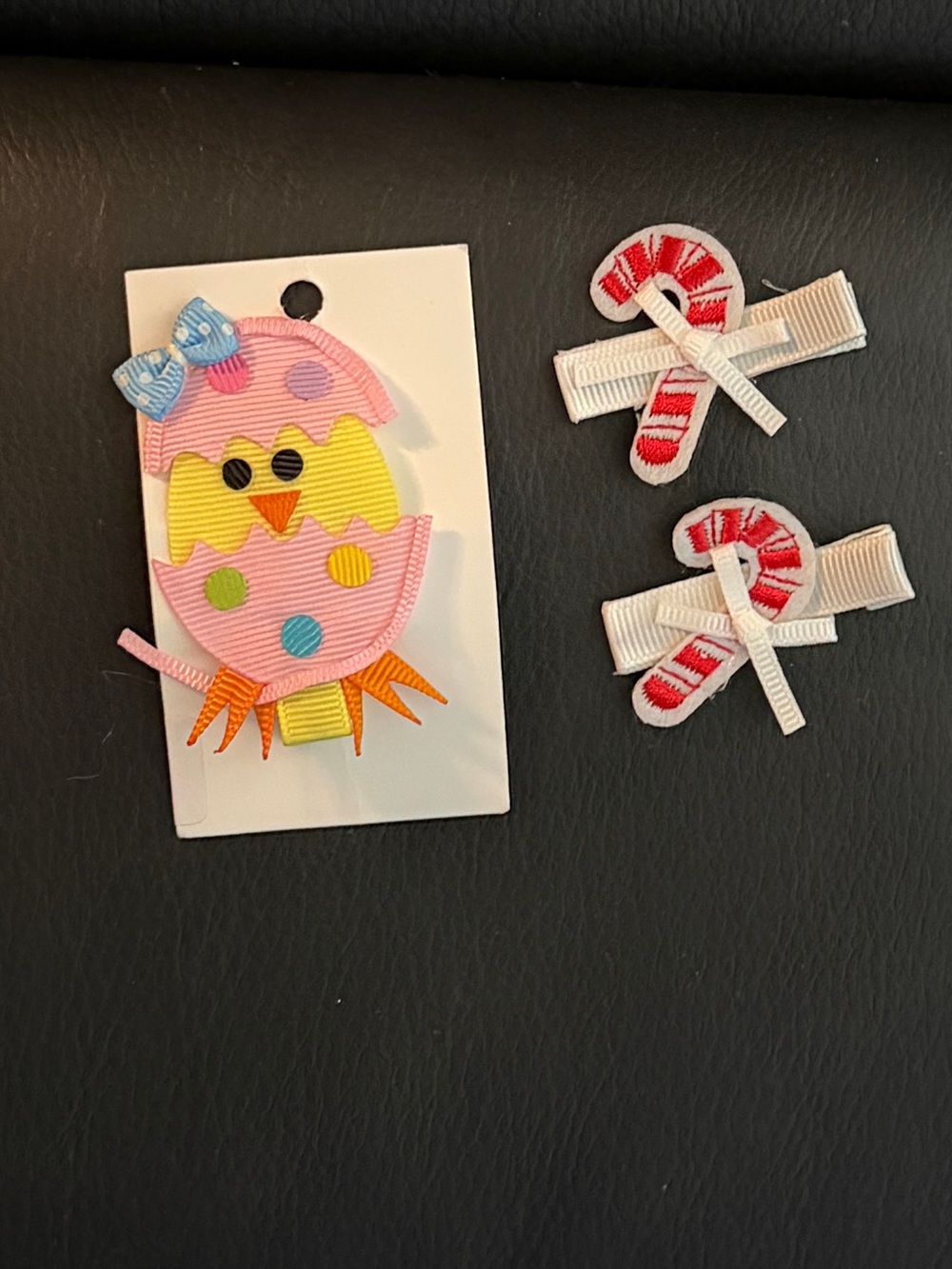 Easter Chick & Christmas Candy Cane Hair Clips